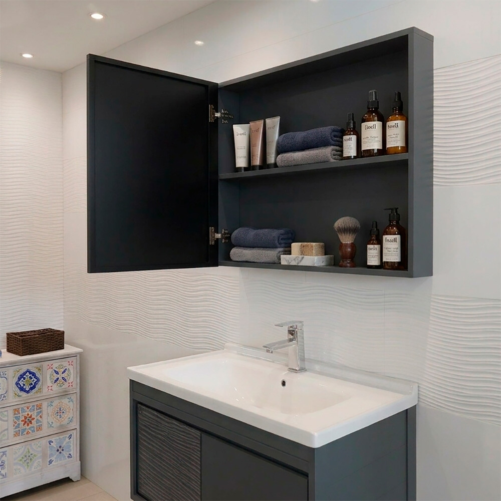 CONJUNTO DE BAÑO HABITARE MODELO NBA39-80B / MUEBLE + BACHA + BOTIQUÍN CON ESPEJO Conjunto De Baño Habitare Modelo Nba39-80b / Mueble + Bacha + Botiquín Con Espejo