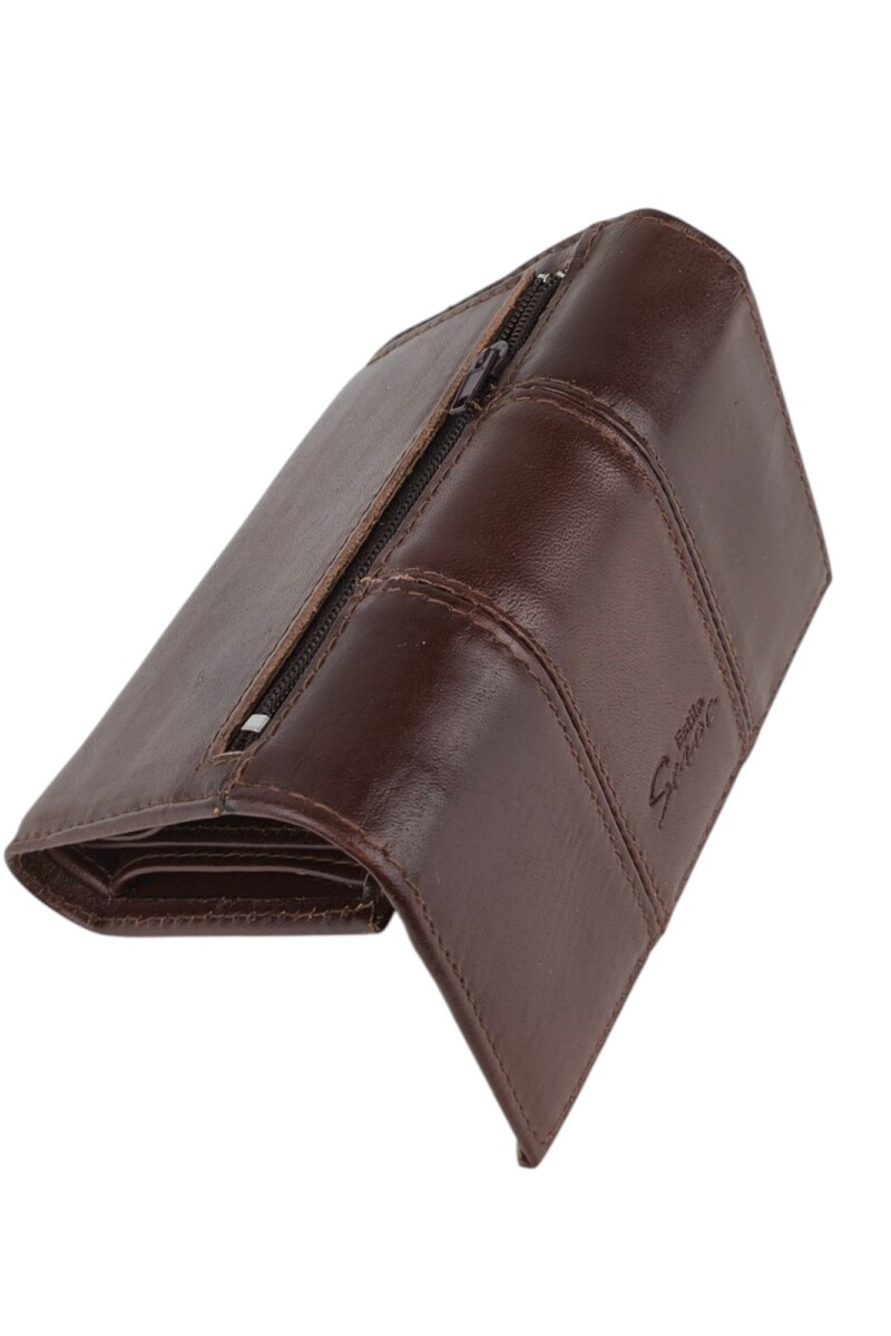 Billetera Dama Cuero Genuino - Compacta Tri-Fold Marrón