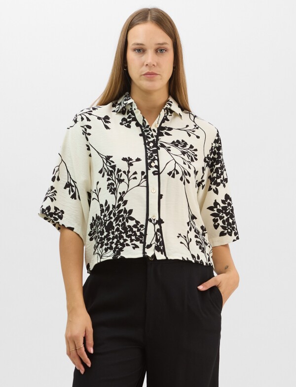 Camisa Estampada Con Motivos Botánicos NEGRO/CRUDO