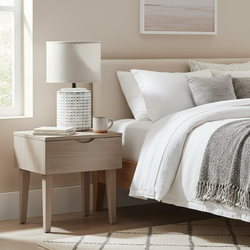 Lámpara de mesa base cerámica con textura 23x23x38 BLANCO