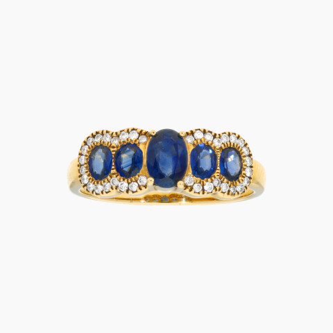 Anillo de Oro 18K con Zafiros Ovalados y Brillantes Anillo De Oro 18k Con Zafiros Ovalados Y Brillantes