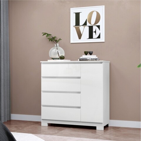 Comoda Cajonera Vega para Dormitorio 4 Cajones con Rieles Telescópicos y 1 Puerta - Blanco Comoda Cajonera Vega para Dormitorio 4 Cajones con Rieles Telescópicos y 1 Puerta - Blanco