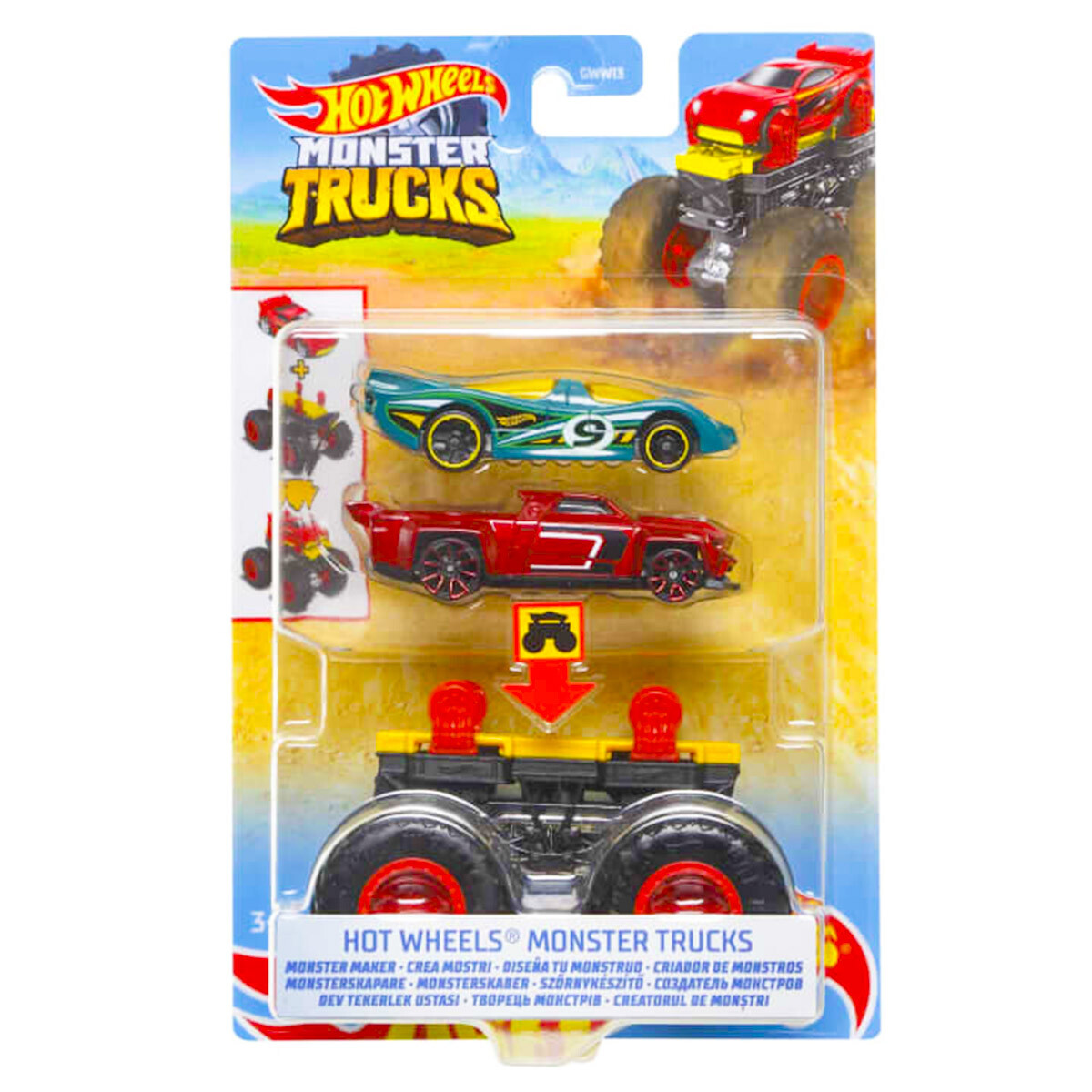 Hot Wheels Monster Trucks + 2 autos Originales Mattel - Negro 