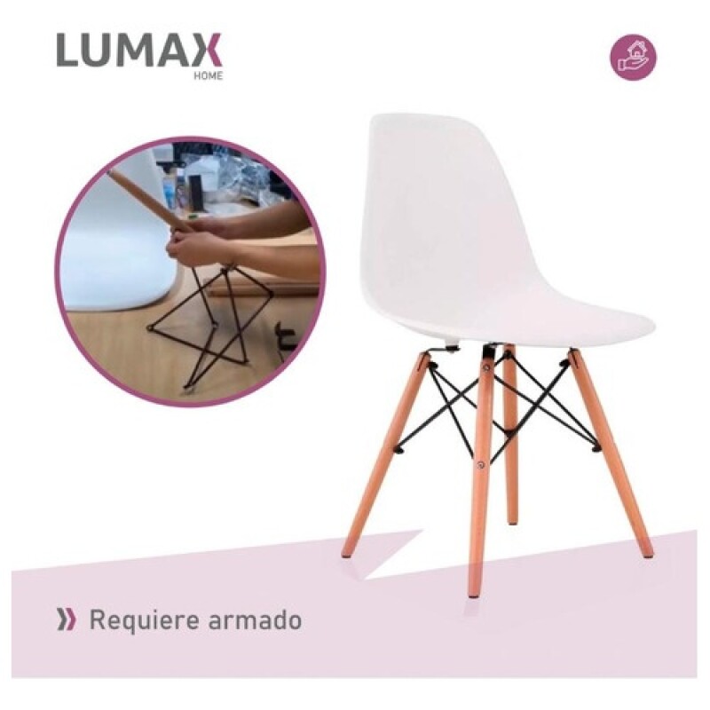 Juego de comedor Con Mesa Circular de 80cm + 4 Sillas Eames Rosa/Blanco