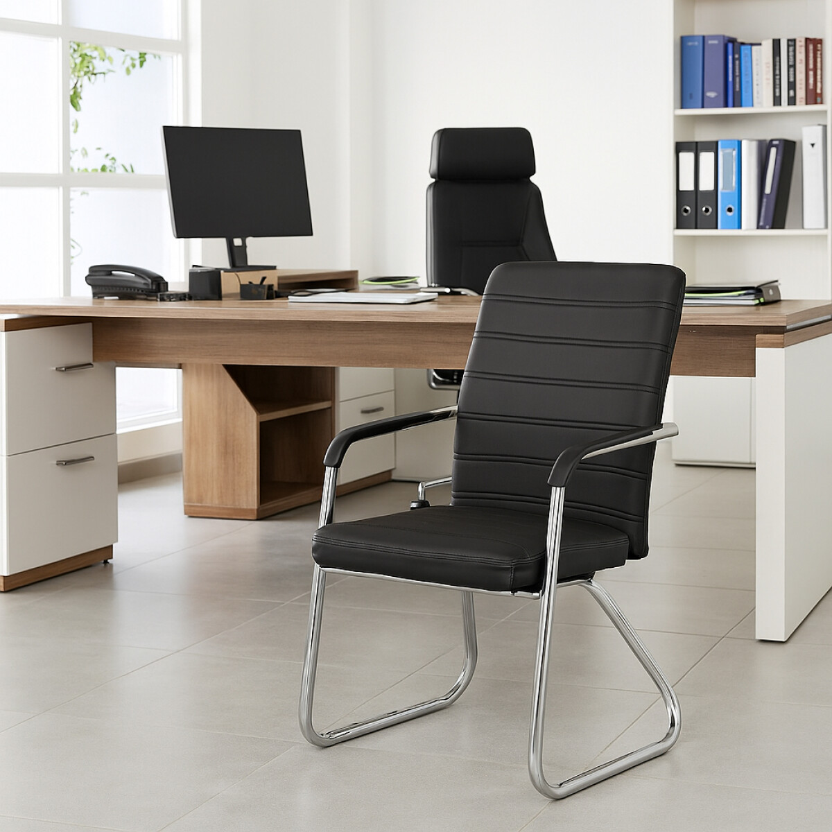 Silla fija eco cuero modelo Fix - Negro 