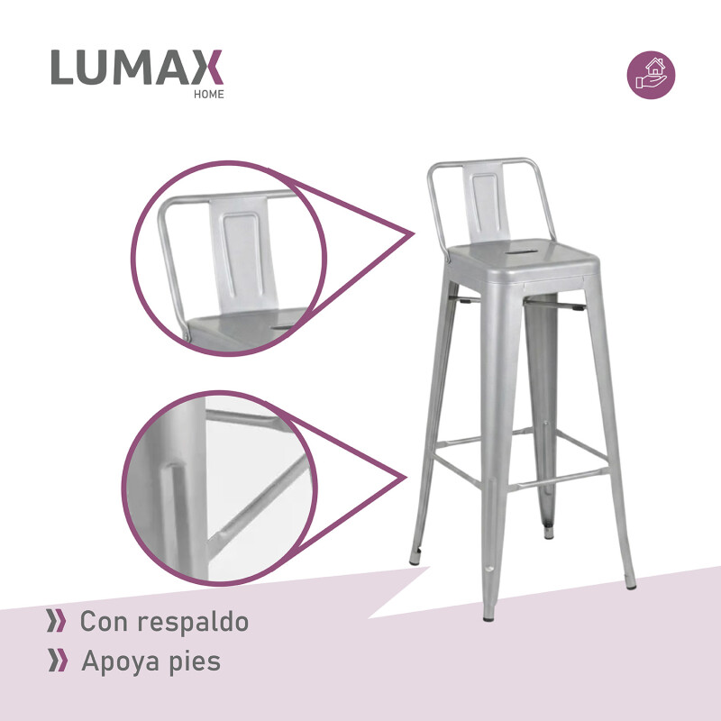 Taburete Tolix en metal con respaldo Gris