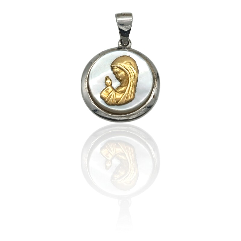 Dije Colgante Virgen Niña-Plata 925 y Oro-Con Piedra Nacar-CP5214 conpiedra
