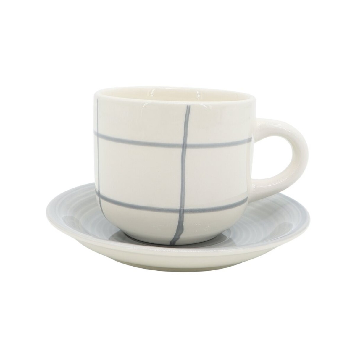 Taza de Té Quadra con Plato de Cerámica 350 ml Blanco/Gris 