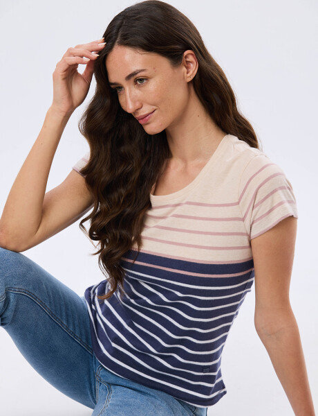 REMERA RAYADA DE ALGODÓN Azul