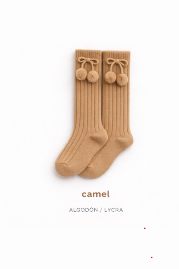 Calcetín alto canalé con borla camel Camel