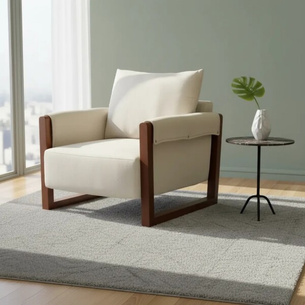 Sofa 1 cuerpo - Brazos madera - Tela Beige Sofa 1 cuerpo - Brazos madera - Tela Beige