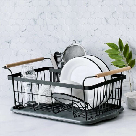 Escurridor Metal C/Asas Madera 47X30X16Cm Negro