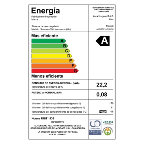 Heladera AIWA AWHRC216 inverter inox. Heladera AIWA AWHRC216 inverter inox.