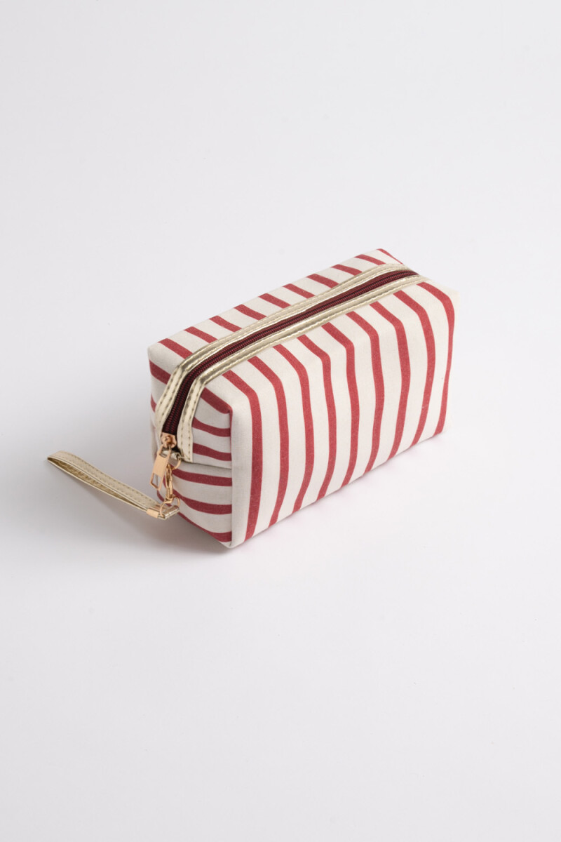 Necessaire de tela a rayas Crudo Y Rojo