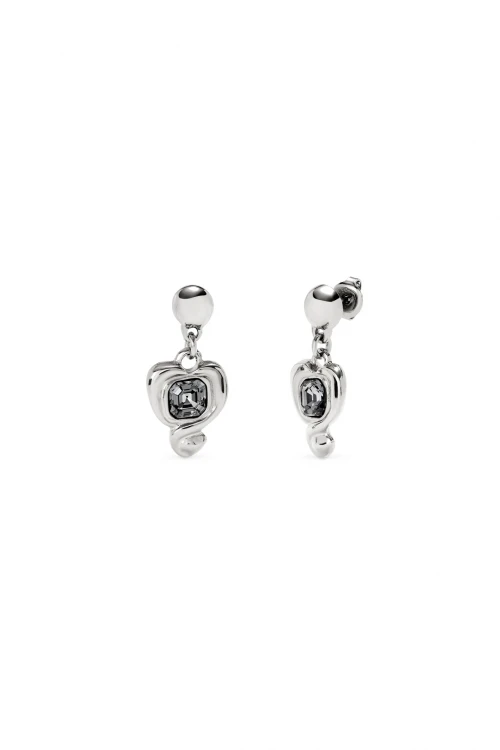 PENDIENTES EN ALEACIAÓN DE METALES BAÑADA EN PLATA DE LEY CON CORAZON Y CRISTAL NEGRO Pendiente