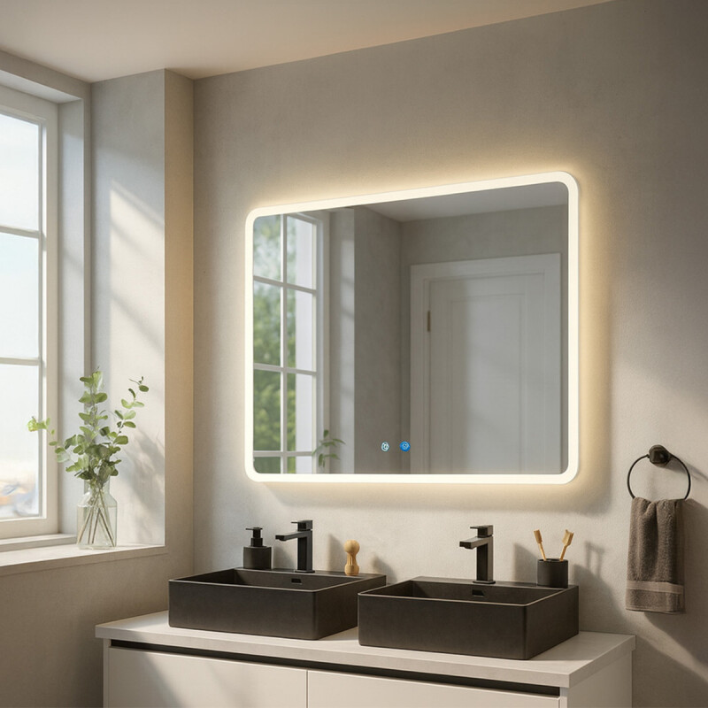 Espejo Táctil Para Baño 60cm X 80cm Luz Led Horizontal Espejo Táctil Para Baño 60cm X 80cm Luz Led Horizontal