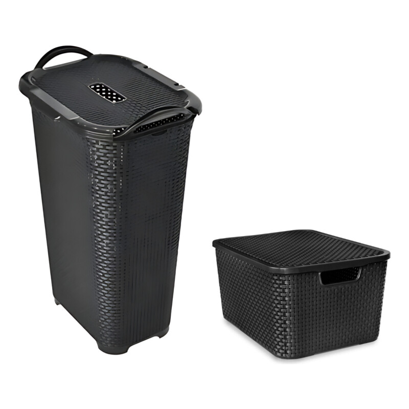 Pack X 2 Cesto Y Caja Organizador Plástico Rattan 36/40lts Pack X 2 Cesto Y Caja Organizador Plástico Rattan 36/40lts