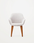Silla Aleli de chenilla beige y patas de madera maciza de fresno con acabado nogal Silla Aleli de chenilla beige y patas de madera maciza de fresno con acabado nogal