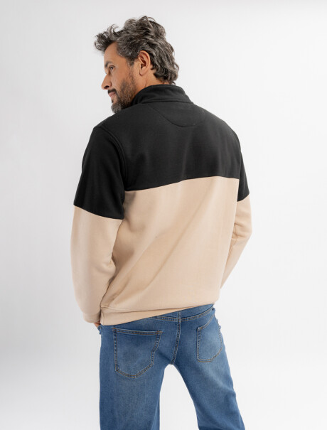 Buzo felpa combinado beige