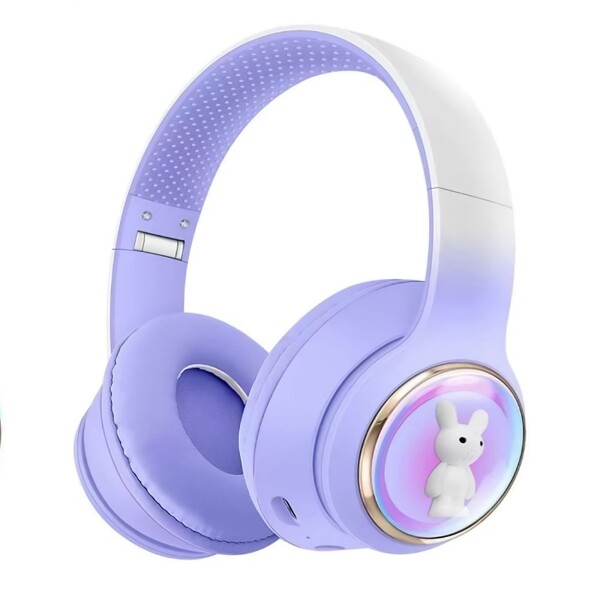 Auriculares Bluetooth Inalambricos Infantiles Rgb Conejo Mic Variante Color Violeta