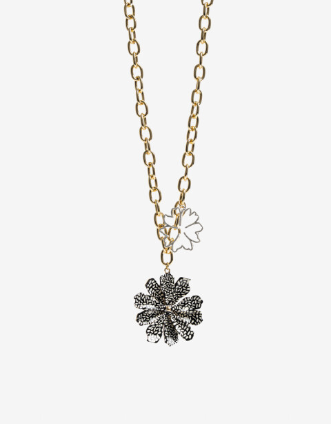 Collares Largos Color Collar Largo Metal Flores - Dorado