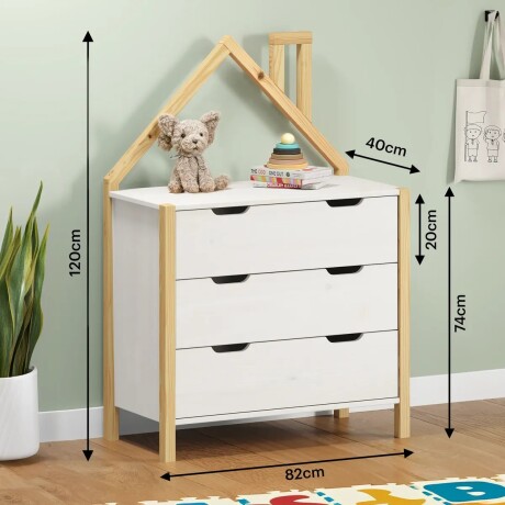 COMODA CAJONERA 3 CAJONES MADERA MACIZA DORMITORIO MADERA / BLANCO