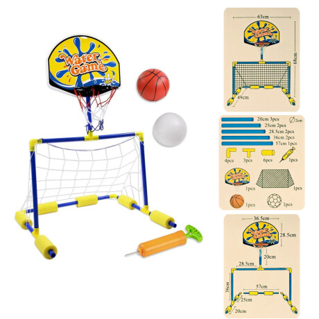 Juego Acuático 2en1 Para Piscina Arco/Aro Básquet c/Pelotas Azul