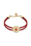 PULSERA DE CUERO DOBLE ROJA CON DETALLE DE OJO EN ALEACIÓN DE METALES BAÑADO EN ORO 18K Y CRISTAL Pulsera