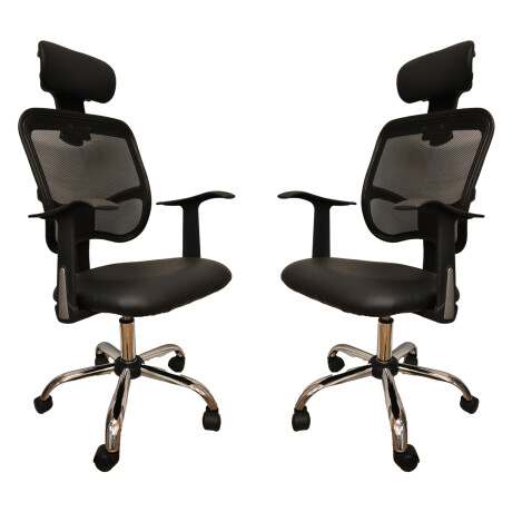 Set X2 Sillas Escritorio Reclin Apoyacabezas Alt Ajustable Negro