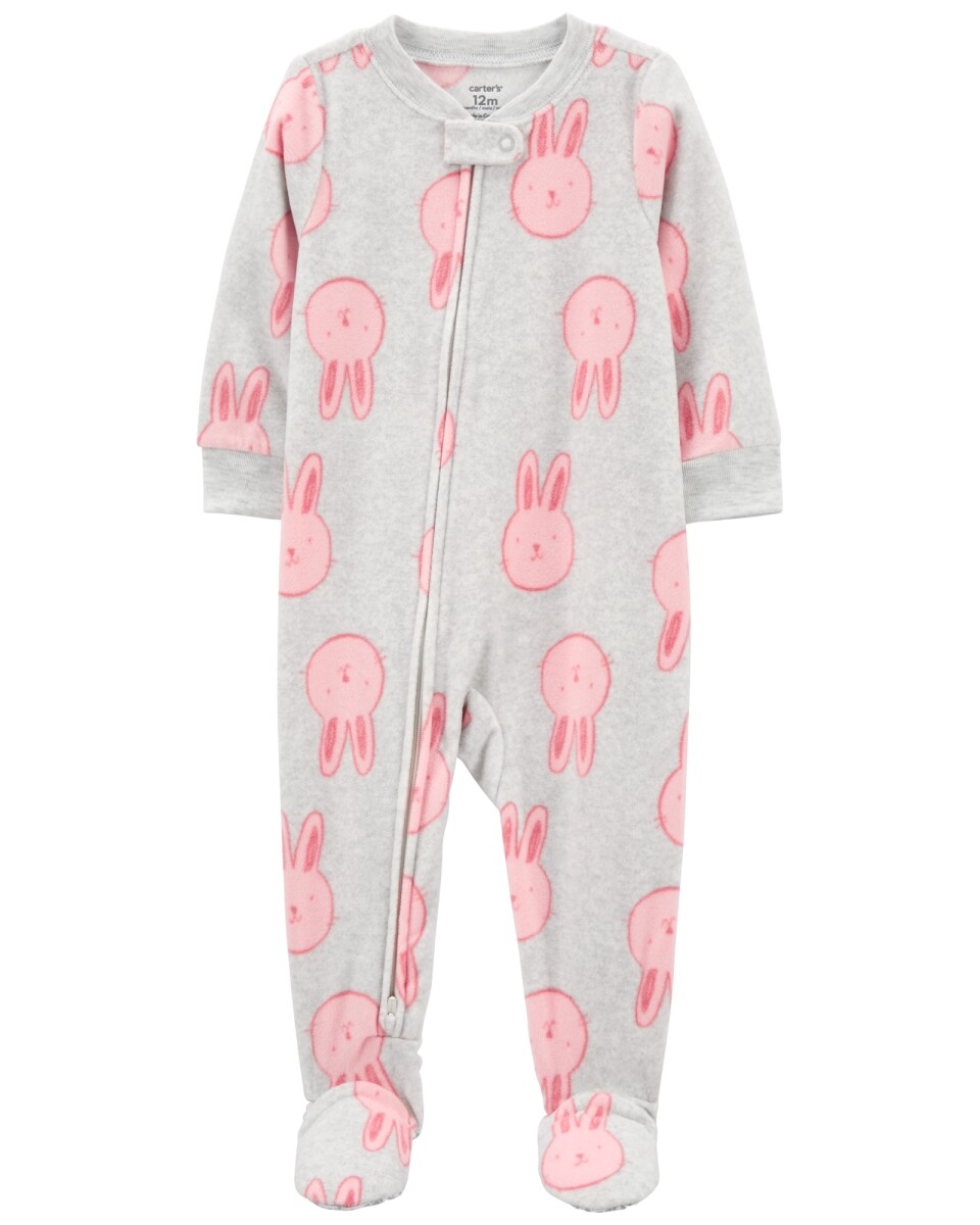 Pijama una pieza de micropolar, con pie, diseño conejitos 