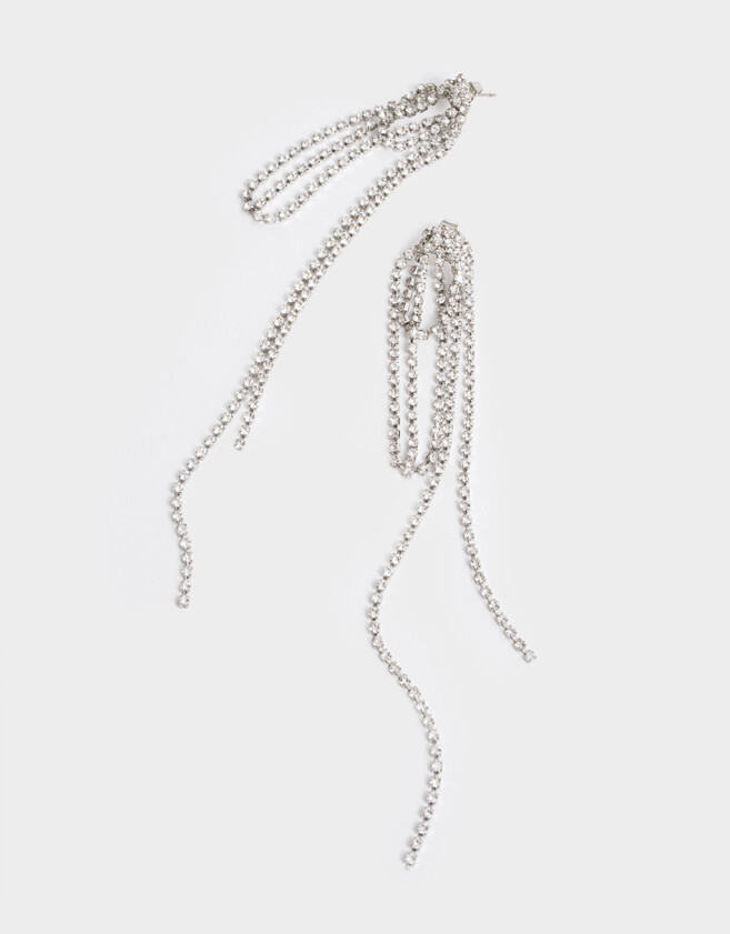 Aros Colgantes Largos Strass Aros Colgantes Largos Con Strass - Plateado