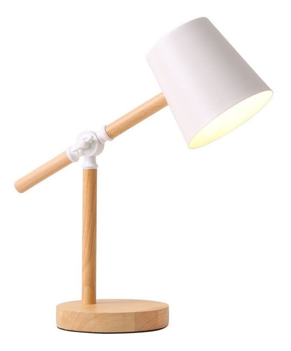 Lampara Escritorio Portátil Nórdica Metal Madera Ajustable - Blanco 