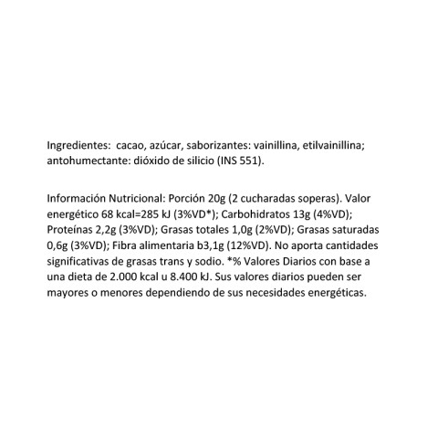 Cacao Repostero 66% sin TACC 250g Cacao Repostero 66% sin TACC 250g
