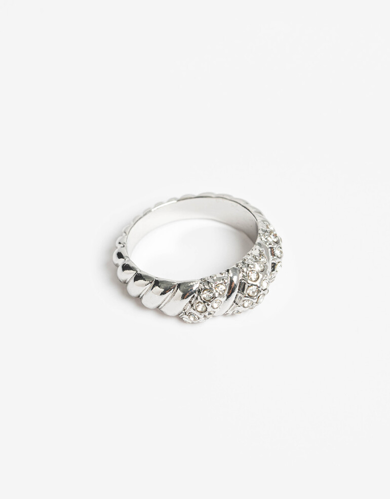 Anillos Medianos y Grandes Metal Anillo Metal Y Strass - Plateado Rodio
