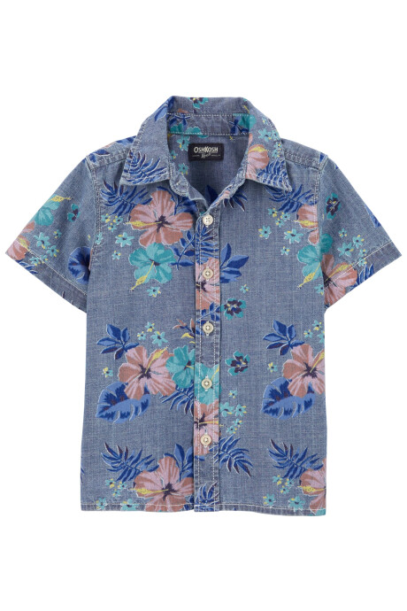 Camisa jean manga corta diseño floral. Talles 2-5T Sin color