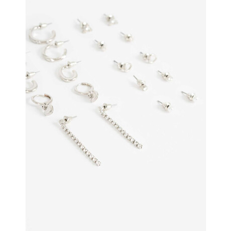 Aros Sets Metal Plateado Rodio