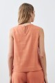 Blusa de lino con efecto desflecado durazno