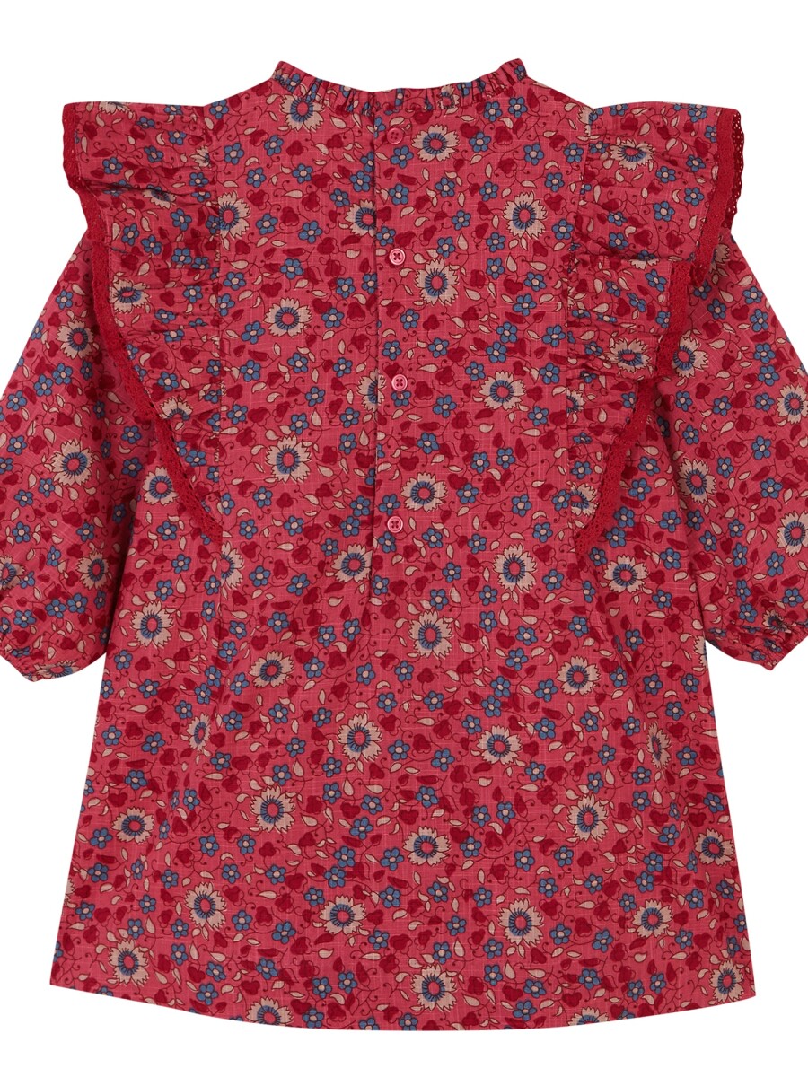 Vestido Estampado De Flores Con Volantes Piedra