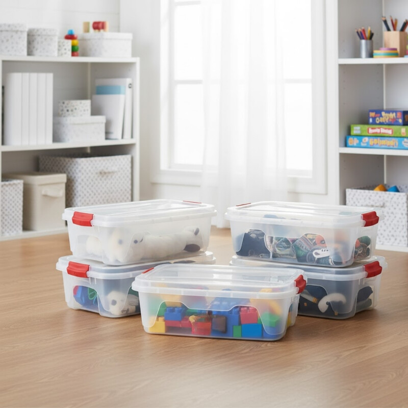 Set x5 caja organizadora 10 lts baja TRANSPARENTE