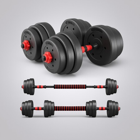 SET 2 MANCUERNAS + BARRA 3 EN 1 + 20KG NEGRO
