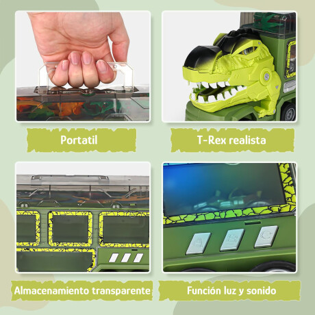 Set Camión Transportador Dinosaurios + Autos Monster 15 Pzas Verde