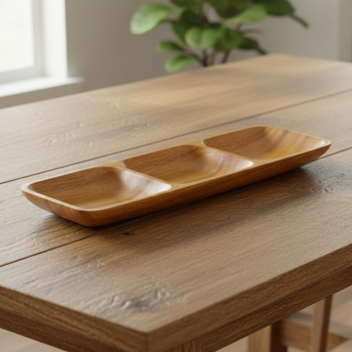 Copetinero rectangular de madera 3 divisiones - MARRON 