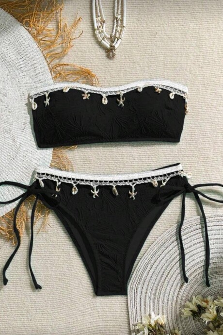 Bikini BANDEAU negro con caracoles Bikini BANDEAU negro con caracoles