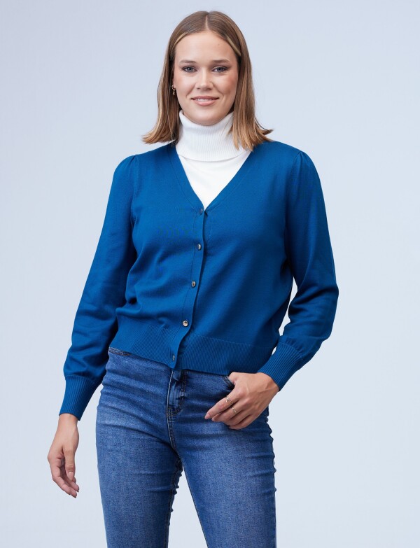 Cardigan Basico Boton Metal PETROLEO