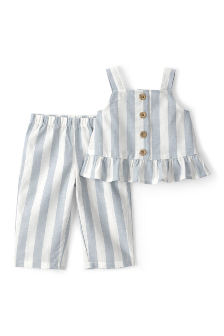 Set dos piezas de lino, pantalón y musculosa, azul, diseño a rayas Sin color
