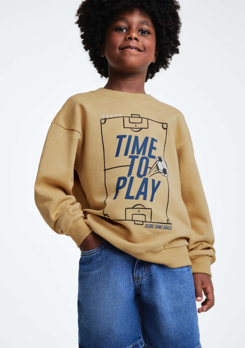 SUDADERA DE FELPA ESTAMPADA - MOSTAZA 