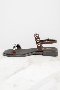 Sandalia Cuero Apliques Chocolate