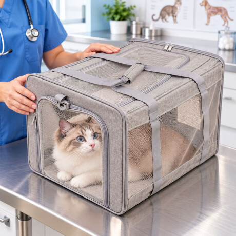 Bolso Transportador Mascotas Ventilado Base Corderito Gris Claro
