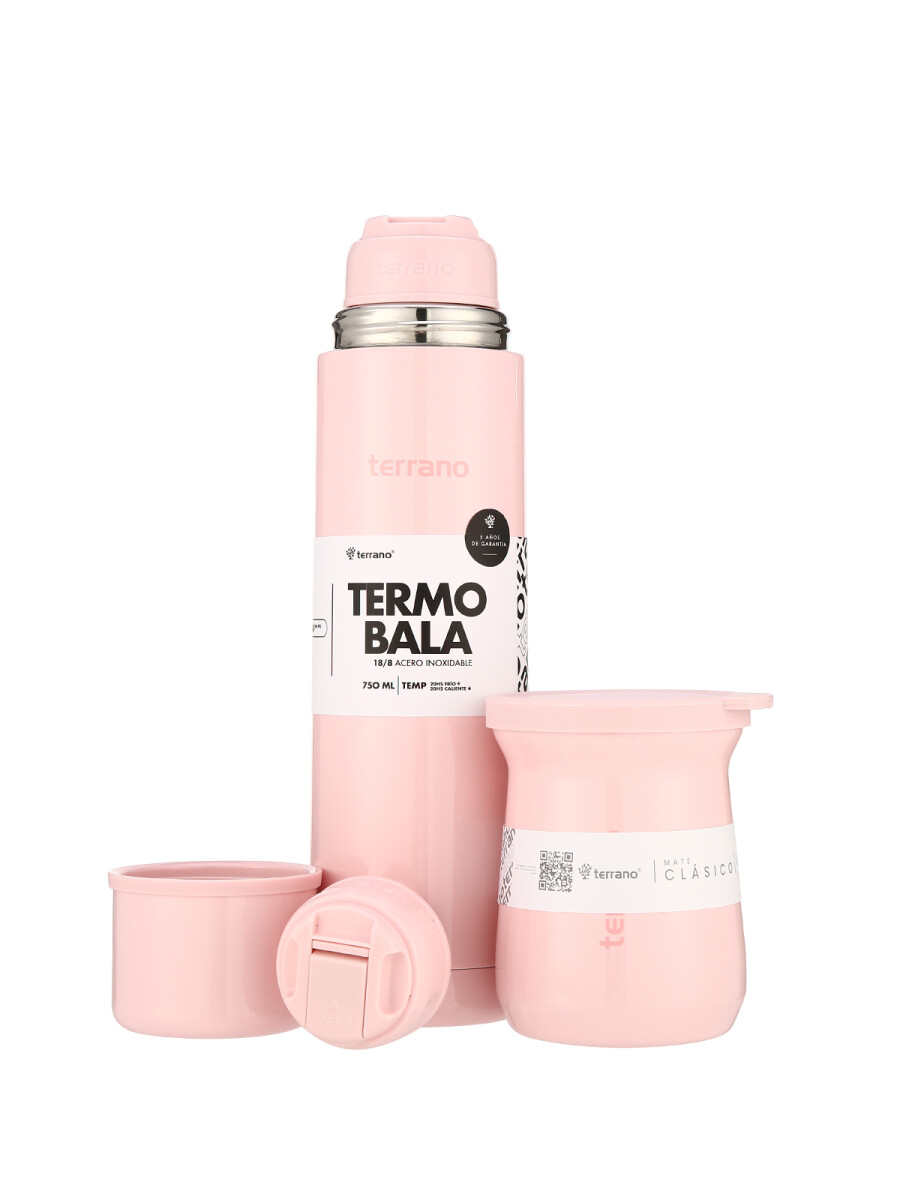 Kit Acero Bala Metalizado - 750mL + Mate Tradicional - Rosado 