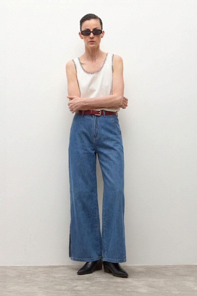 Pantalon ancho de jean - jean medio 
